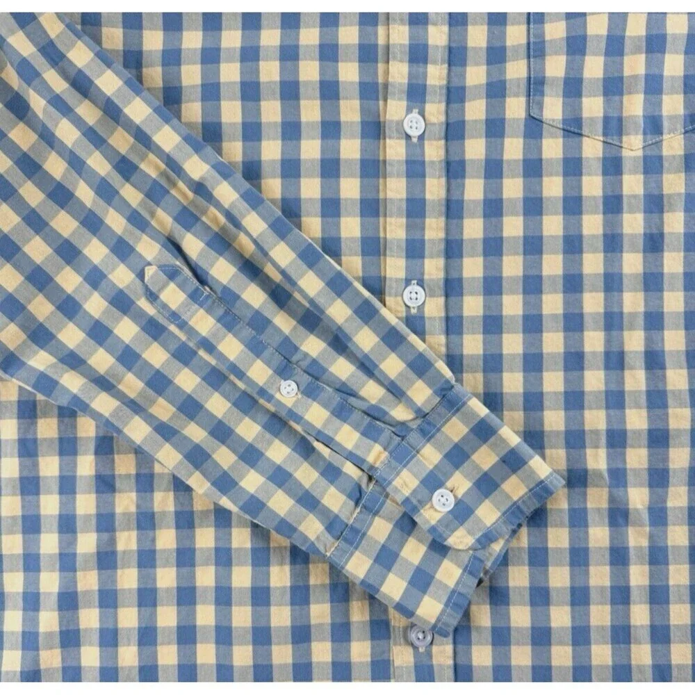 J. Crew Button Down Shirt Mens L Slim Fit Yellow Blue Check Plaid Long Sleeve